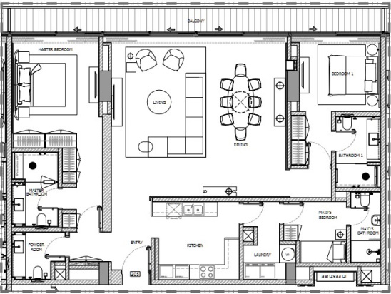 Sunset Bay 3 Bedroom Duplex Floor Plan